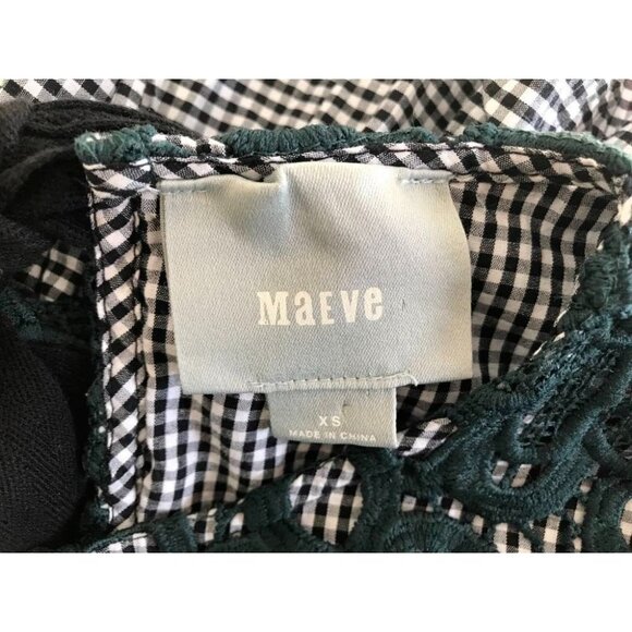 ANTHROPOLOGIE MAEVE Gabriella Gingham Peplum and Green Lace Top Size XS - Picture 7 of 8